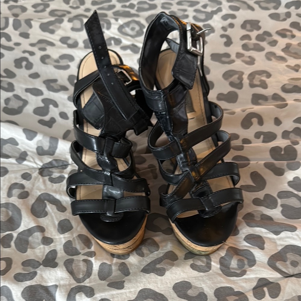 Black Strappy Wedge Sandals